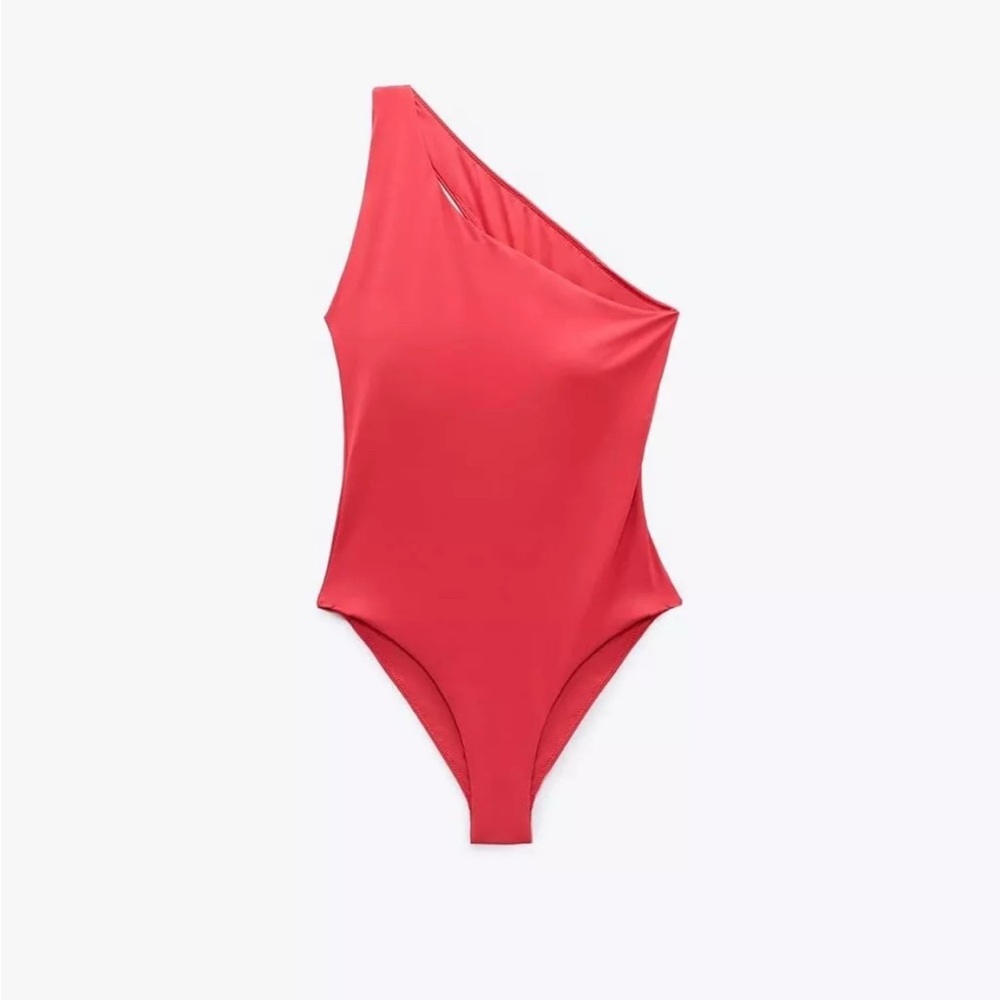 Zara Red One-Shoulder One Piece Swimsuit